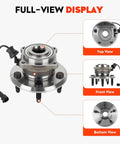 Full view display of Rear Wheel Bearing And Hub Assembly For Chevy Equinox 2010 2017 And GMC Terrain 2010 2017 With ABS 5 Lug 30 Spline 6.18 Inch Flange Diameter Replacement 512440, showing top, front, and bottom perspectives.