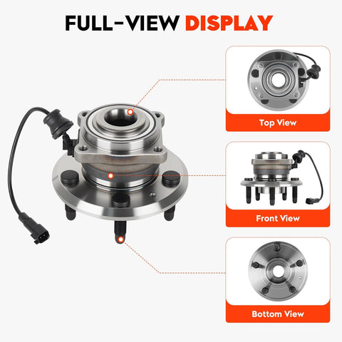 Full view display of Rear Wheel Bearing And Hub Assembly For Chevy Equinox 2010 2017 And GMC Terrain 2010 2017 With ABS 5 Lug 30 Spline 6.18 Inch Flange Diameter Replacement 512440, showing top, front, and bottom perspectives.