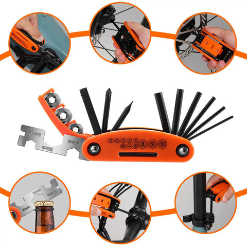 Bike Repair Kit 16 In 1 Multitool Portable Bicycle Tools with Tire Patch Kit for Mountain and Road Bikes in use and features