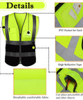 Custom High Reflective Safety Vest For Men And Women Slick Hi Vis Poly Blend Workwear With Bright Strips showing pockets and reflective details.