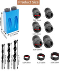 Pocket Hole Jig Kit For 15 Degree Woodworking, 14 Pcs Set With Drill Guide, 6mm 8mm 10mm Bits, size dimensions detailed