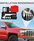 Heavy Duty Battery Distribution Fuse Block Direct Replacement For Chevy Silverado Tahoe Suburban Rigs showing installation rendering with connection details.