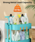 Three Tier Mesh Rolling Cart On Wheels With Handle Turquoise Finish, Space Saving Mobile Storage Organizer with items displayed