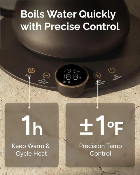 Gooseneck Electric Kettle With Precise Temperature Control Plus Or Minus One Degree Fahrenheit, BPA Free, temperature display