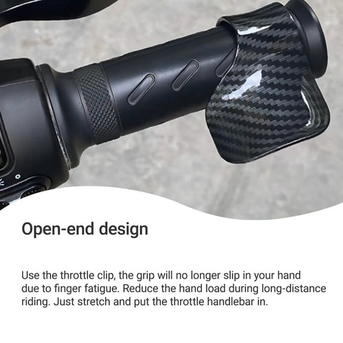 Close-up of Motorcycle Cruise Assist Handles Throttle Mount Cruise Lever Rocker Switch Universal Carbon Fiber Black 2 Pack on handlebar.