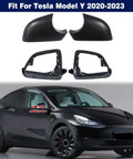 Premium Aftermarket Left And Right Side View Mirror Lower Cover Holder Plus Glass Frame Kit For Tesla Model Y 2020 Through 2023, slick black set.