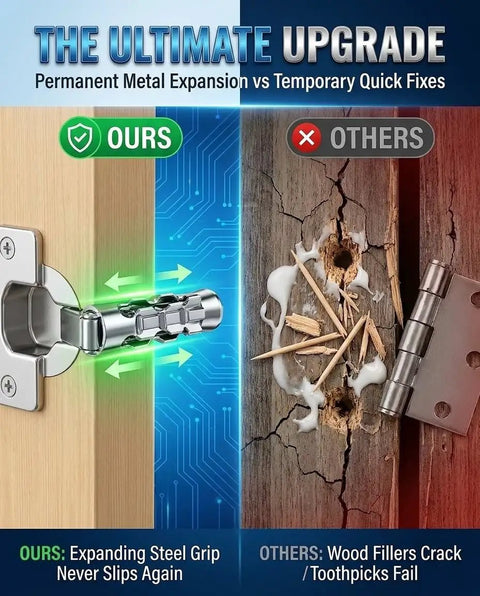 Comparison of Expansion Hinge Repair Anchor Set For Cabinets And Doors, 6x14mm Short, 304 Stainless Steel Screw Hole versus wood fillers.