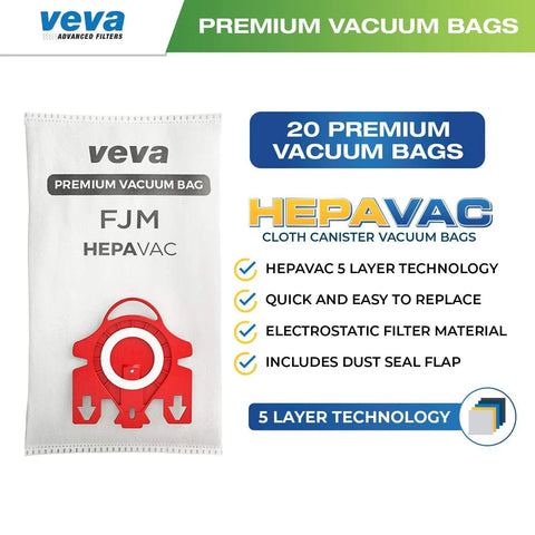 20 Pack HEPA AirClean 3D Dust Bags For Miele Vacuums Fits Compact C1 C2 And Complete C1 Replacement, showing product features