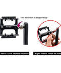 Universal Left Crank Arm For Bikes, shows pedal screw reverse rotation, incompatible with right pedal, disassembly direction shown.