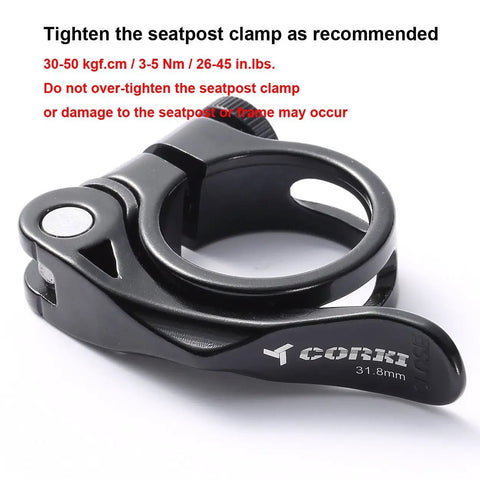 31.8mm Quick Release Bicycle Seatpost Clamp In Sandblasted Anodized Aluminum Ultra Lightweight Hollow Design Ergonomic Lever Black KC89
