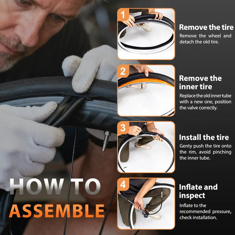 Assembly guide for Two Pack Ultralight TPU Bike Inner Tubes 700C 18 32C with 65mm Presta Valves and patch kit in use
