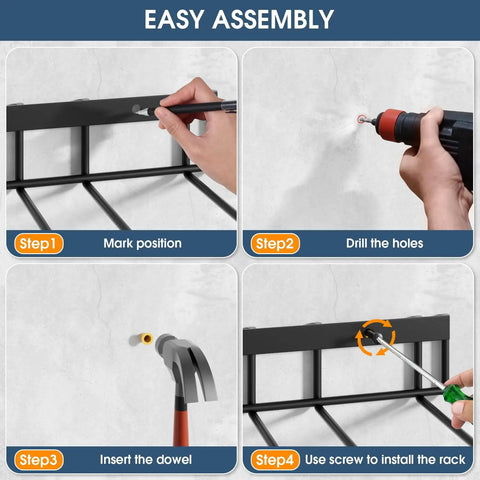 Easy assembly instructions for Two Pack Wall Mounted Boot Rack For Tall Boots And Cowboy Boots, Industrial Metal Shoe Organizer.