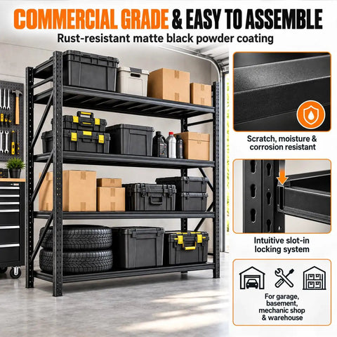 Heavy Duty Garage Shelving Unit Built From Tough Industrial Steel With A Rock Solid 4000 Pound Capacity That Absolutely Nails Storing Bulky Gear And Workshop Equipment.