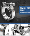 Beefy 3 Inch V Band Clamp Kit With Male And Female Flanges For Turbo And Exhaust Systems 304 Stainless Steel Natural Metallic Finish