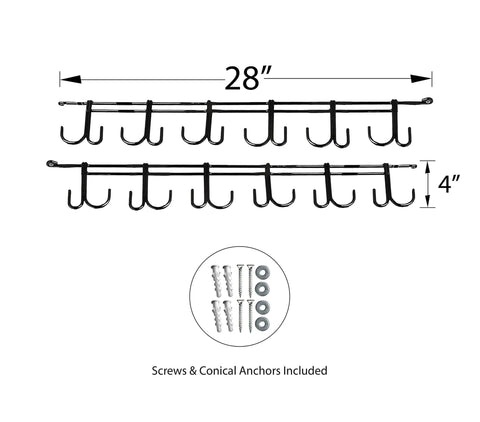 Overhead 12 Rod Fishing Rod Rack, Heavy Duty Steel Overhead Mount for Indoor Outdoor Use, 28 Inch Length, installation kit shown