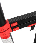 Close-up of 8.5ft Aluminum Telescoping Ladder With Extension Folding Design, red accents, anti slip feet, 330 lb capacity.