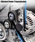 Premium Heavy Duty Serpentine Drive Belt Compatible With Dodge Ford Mazda Jeep Mitsubishi Engines is shown in a close-up view.