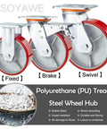 Top Tier Heavy Duty Swivel Caster Set Of Four With Industrial Polyurethane Silent Wheels, showcasing fixed, brake, and swivel wheels.