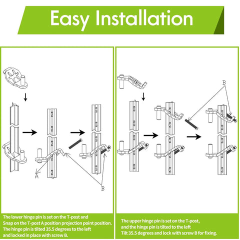 Diagram showing installation of Heavy Duty Gate Hinge Pins For Metal Posts Durable Steel Gate Hangers For Farm Garden And Backyard Fences