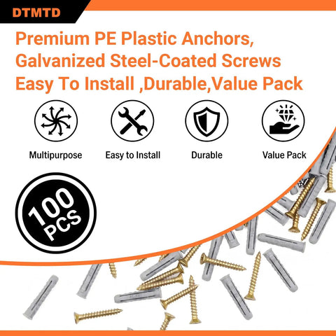 Pro Grade 100 Piece M8x40 Plastic Expansion Anchors And Self Tapping Screws Kit for heavy-duty masonry fastening.
