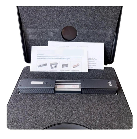 Pro Grade Spirit Level With High Precision Dual Vials For Rock Solid Layouts and Flawless Framing in its case with instructions.