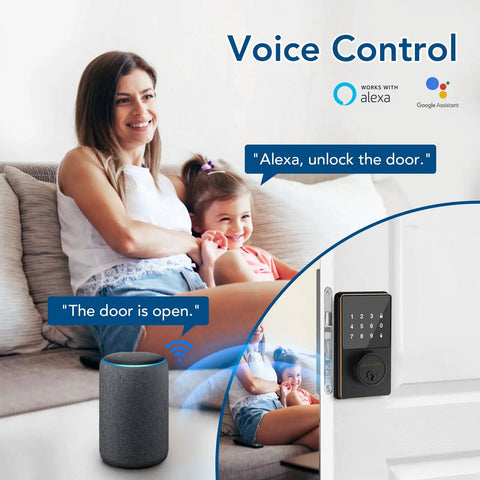 WiFi Keyless Entry Smart Lock With Touchscreen Keypad, Remote Unlock Via App, Bluetooth And WiFi Deadbolt in living room with voice control
