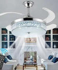 42 Inch Invisible Ceiling Fan Chandelier Light With Remote Control Modern Crystal Ceiling Fan With 4 Retractable ABS Blades