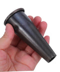 Hand holding a tapered steel piece from the 5 Pcs Steel Tapered Sleeve Handle Connectors For Garden Hoe And Rake Replacement Ferrule Parts