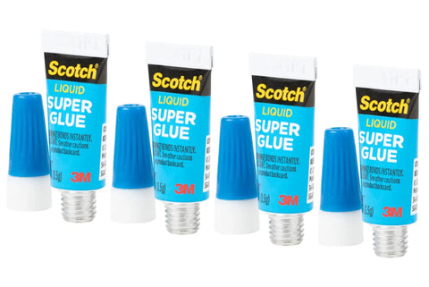 Liquid Super Glue 4 Pack Single Use Tubes 0.17 Oz Each Fast Drying Cyanoacrylate Adhesive with blue caps
