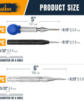 Product size chart for Automatic Center Punch Set With Three Heavy Duty Spring Loaded Punch Tools For Metal Wood And Steel