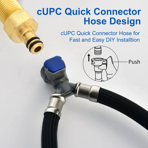 cUPC quick connector hose design for Matte Black Waterfall Tub Filler Deck Mount With Three Hole Roman Tub Faucet and Two Square Handles Valve