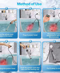 Method of Use for Bangin Heat 2000W Portable Water Heater With Slick Stainless Steel Guard and Smart Auto Cut Off shown in steps.