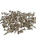 100 Pack Size 7 X 5/8 Inch Flat Head Wood Screws Nickel Plated Fasteners for cabinet assembly on a white background.