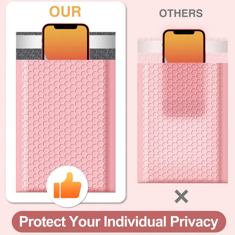Light Pink 4x8 Inch Bubble Mailers 50 Pack Self Seal Padded Poly Mailers For Small Biz Shipments, comparison of privacy protection