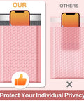 Comparison of our Light Pink 8.5x12 Inch Bubble Mailers, 40 Pack Padded Poly Mailers with self seal next to competitors.