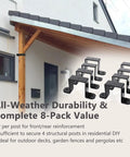 Beefy 4x4 Post Brackets Set 8 Pack U Fence Brackets For 3.5x3.5 Inch Wood Posts shown with brackets and wood posts installation.