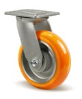 Built Like A Tank Heavy Duty Swivel Caster 6 X 2 Inch with aluminum core and orange polyurethane tread for rolling carts.