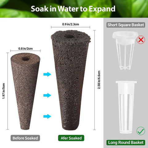 Comparison of dry and soaked grow sponges from 120 Pcs Hydroponic Pods Kit With 60 Grow Sponges And 60 Pod Labels For AeroGarden.