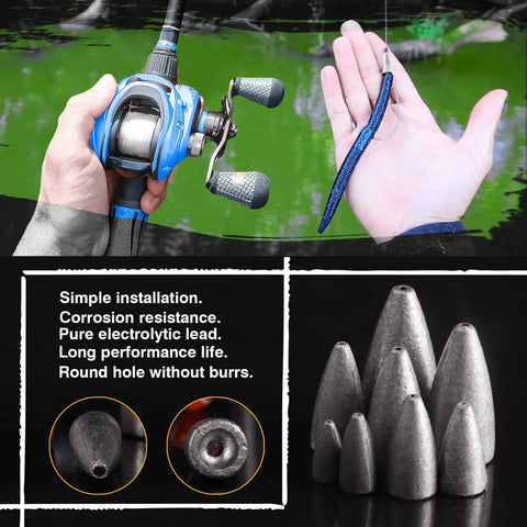 Bullet Drop Weights Sinkers Kit For Saltwater And Freshwater Fishing, 50 Pcs 3/16oz Removable Lead Bass Tackle Weights