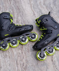 Black and yellow Lightning Inline Skates for men with lever lock memory lacing on urban street ready shoes