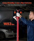 Heavy Duty Underhoist Stand For Vehicle Lifts, 1,653 Lb Capacity, Two Wheels, Adjustable Height From 51.97 To 80 Inches in use