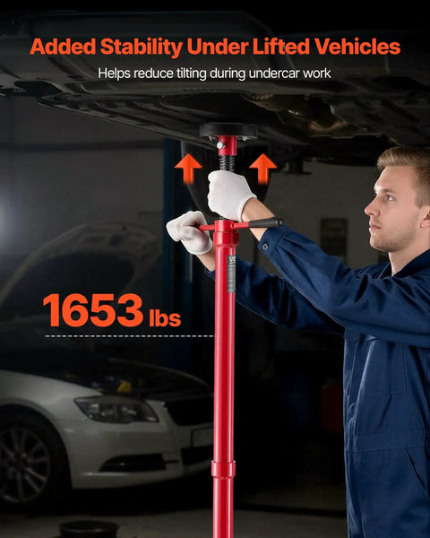 Heavy Duty Underhoist Stand For Vehicle Lifts, 1,653 Lb Capacity, Two Wheels, Adjustable Height From 51.97 To 80 Inches in use