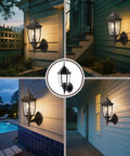 Photocell Dusk To Dawn Outdoor Wall Light With Weatherproof Die Cast Aluminum And Glass Hands Free Auto On Off Wet Location Rated E26 Base 60W Max Ideal For Porch Garage And Garden Black Finish mounted on exterior walls