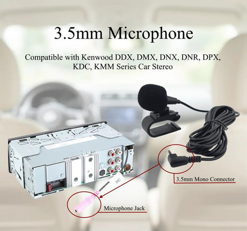 3.5mm Plug Microphone Replacement For DDX DMX DNX DPX KDC KMM Series Car Stereo System Handsfree External Mic with 9Ft Cable