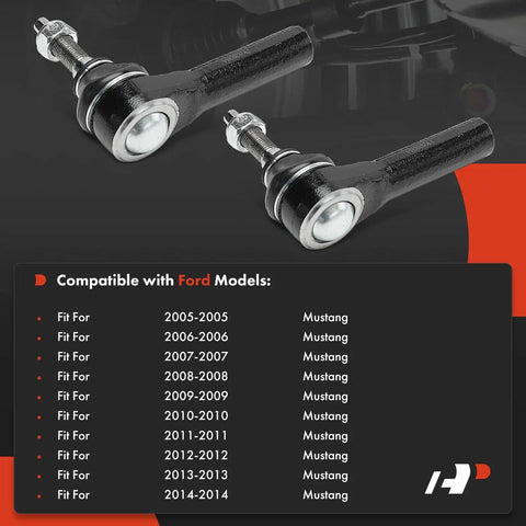 Front Outer Tie Rod End For Ford Mustang 2005-2014 Left And Right Driver And Passenger Side Steering Suspension Replacement To Help Fix Uneven Tire Wear And Keep Your Ride Smooth, pair
