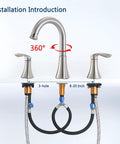 Widespread 8 Inch Bathroom Faucet Set With Two Handles And Swivel Spout, 3 Hole Mount, Brushed Nickel Finish, Pop Up Drain And Water Supply Hoses Included