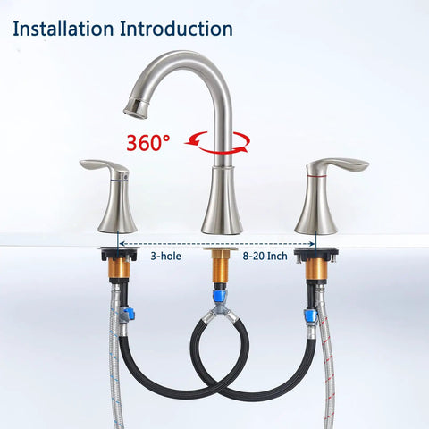 Widespread 8 Inch Bathroom Faucet Set With Two Handles And Swivel Spout, 3 Hole Mount, Brushed Nickel Finish, Pop Up Drain And Water Supply Hoses Included