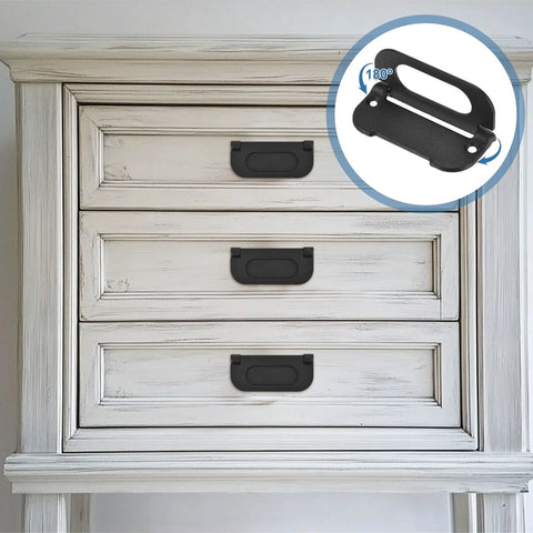 Recessed Flush Pull Door Handle Set 2 Pack Invisible Pull Handles With Screws for cabinets, bright black iron, installed on drawers