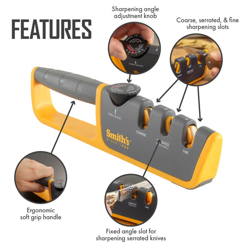 Adjustable Angle Knife Sharpener With 2-Stage Coarse And Fine Sharpening For Serrated And Straight Edge Blades, ergonomic handle