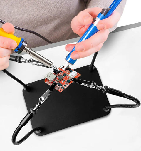 Helping Hands Soldering Station With Four Flexible Arms And Clamps, Pro Grade Heavy Duty Steel Base used for PCB repair
